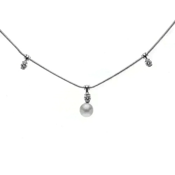 Jose Hess 18kt White Gold Diamond and Pearl Necklace 15.5" .30CTW - Picture 1 of 10